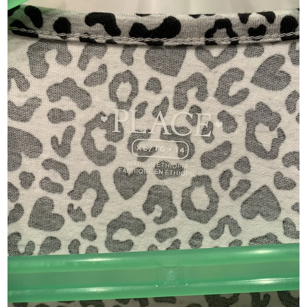 Girls Childrens Place Animal Print Long‎ Sleeve Shirt Gray Black Size XL (14)